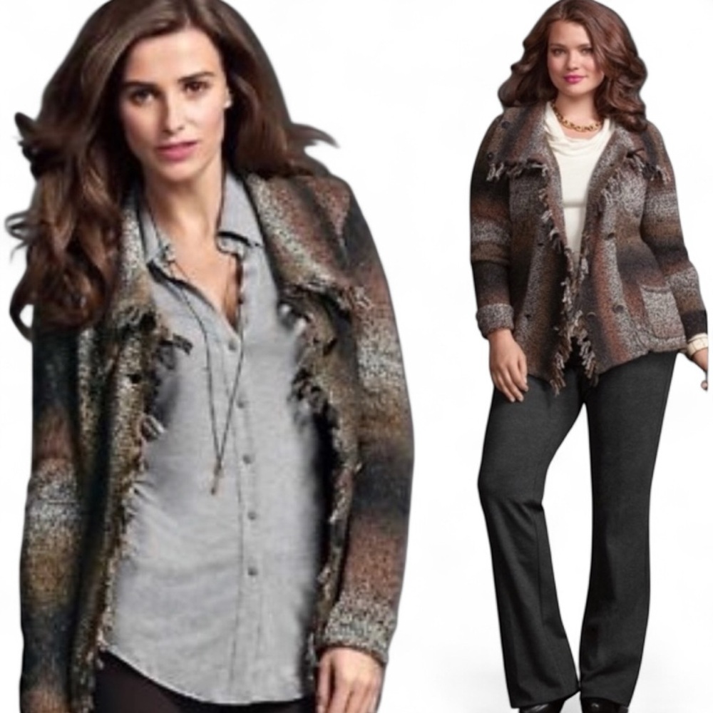 CAbi Frontier Fringe Cowl Neck Cardigan Sweater